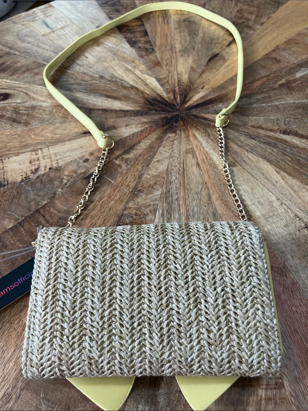 Yellow Bow Straw Crossbody Bag with Chain Strap